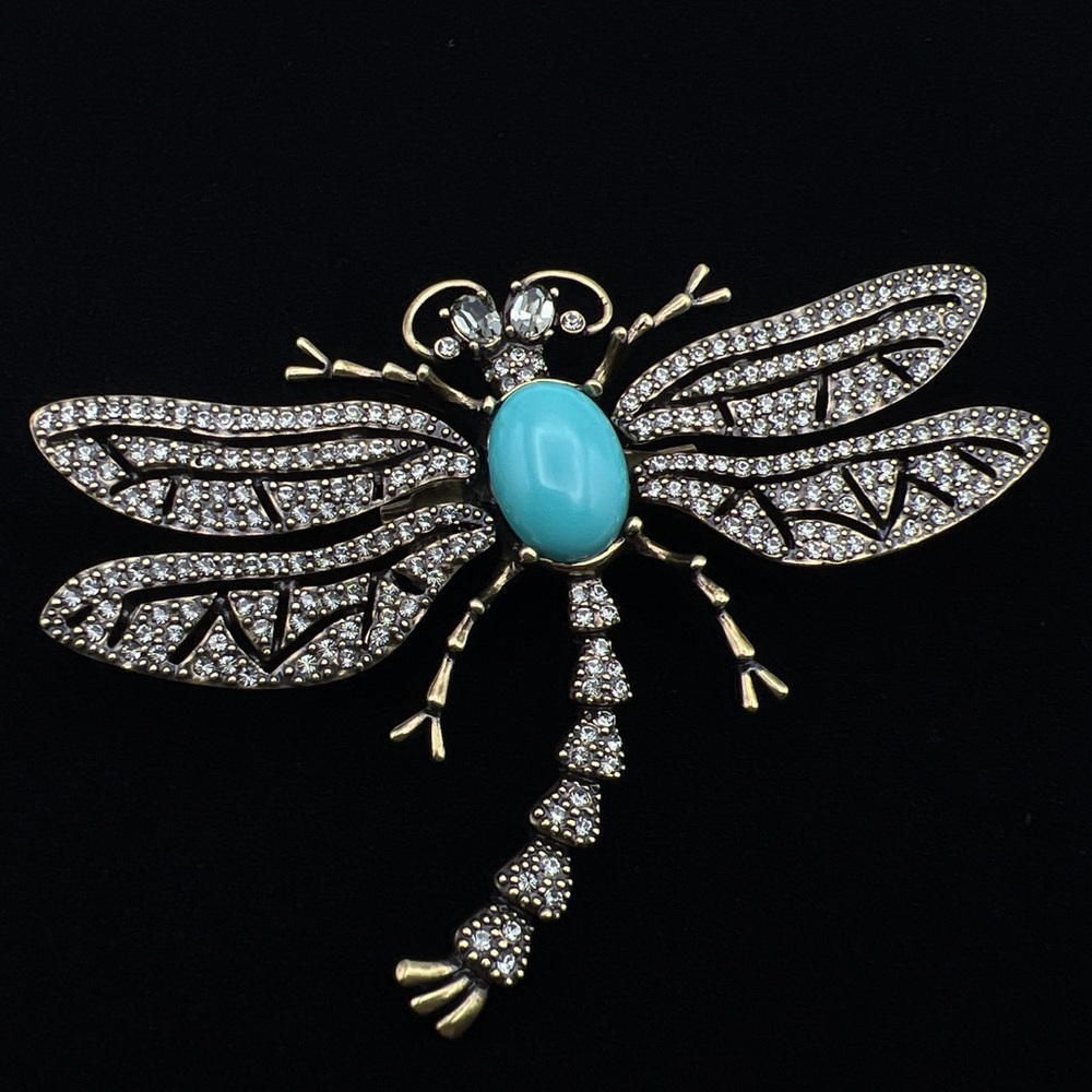 Heidi Daas Trembling Brilliance Dragonfly Pin Crystal Faux Turquoise Brooch Pin